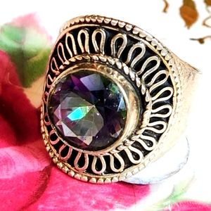 Fantastic, Round- Shaped, Mystic Topaz Ring With Lovely Setting.